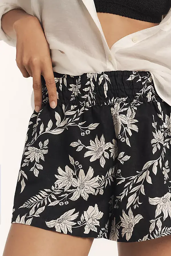 Anthropologie The Somerset Linen Shorts Black Floral