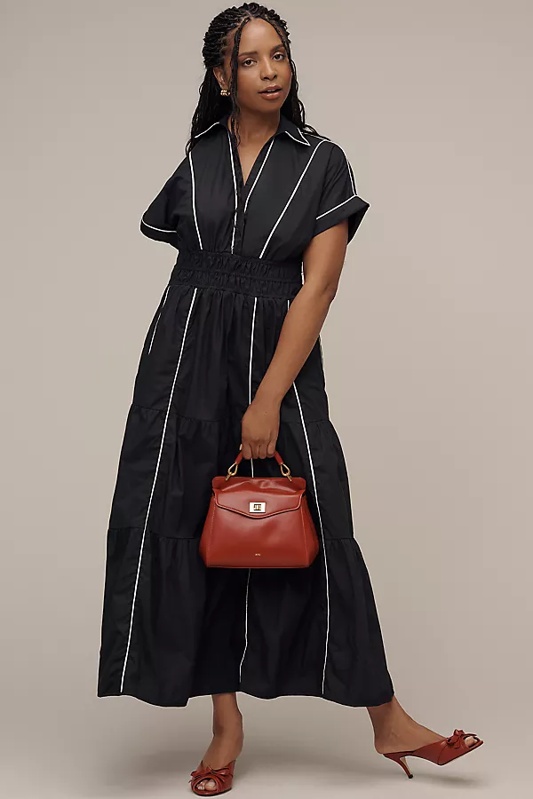 anthropologie The Somerset Maxi Dress: Shirt Dress Edition Black Onyx / Bright White