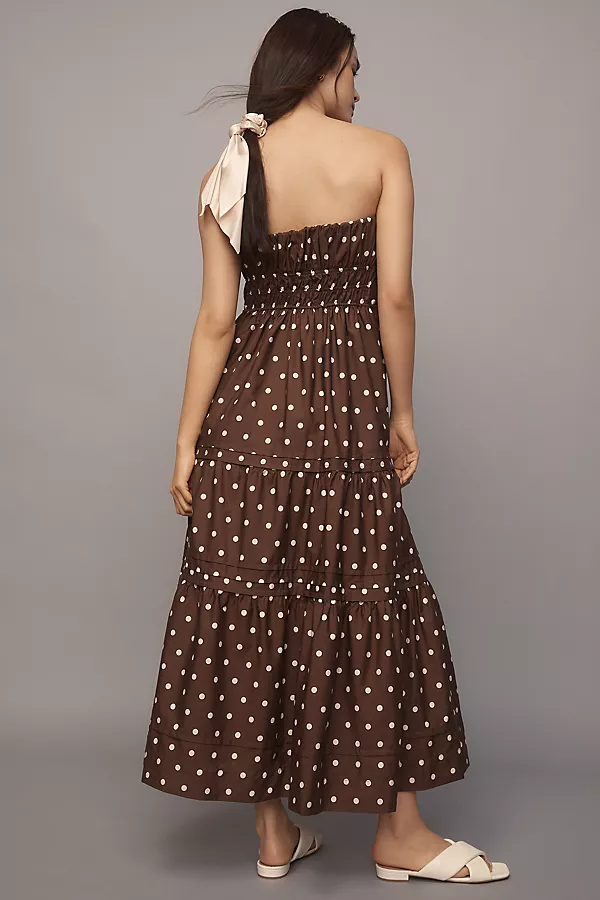 Anthropologie The Somerset Maxi Dress: Strapless Edition Brown Polka Dot