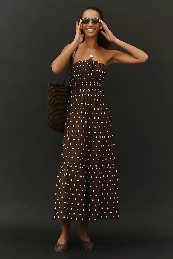 anthropologie The Somerset Maxi Dress: Strapless Edition Brown Polka Dot