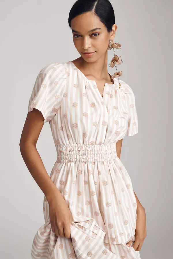 Anthropologie The Somerset Maxi Dress: Textured Edition Tan Ivory Stripe