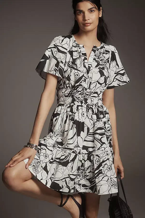 anthropologie The Somerset Mini Dress Black & White Pattern