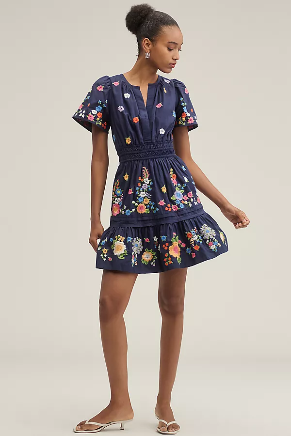 Anthropologie The Somerset Mini Dress: Embroidered Edition Navy