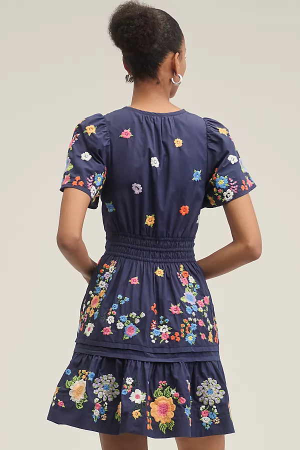Anthropologie The Somerset Mini Dress: Embroidered Edition Navy