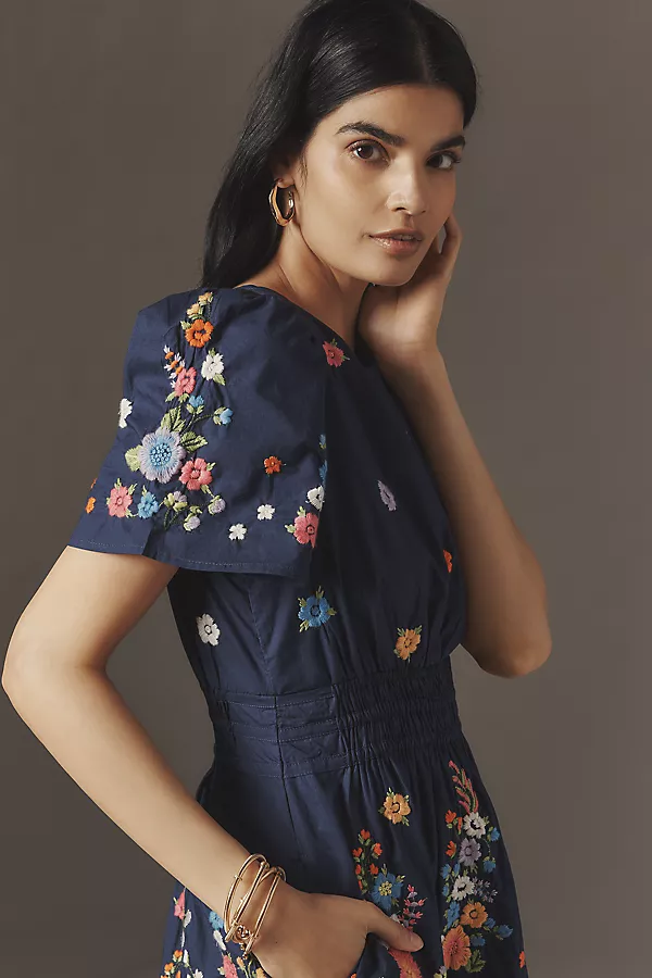 Anthropologie The Somerset Mini Dress: Embroidered Edition Navy