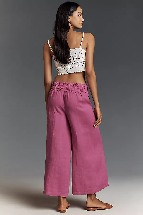 Anthropologie The Somerset Pull-On Pants: Linen Edition Berry Rose