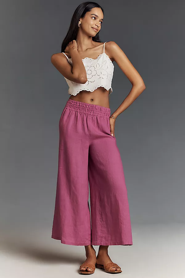 anthropologie The Somerset Pull-On Pants: Linen Edition Berry Rose