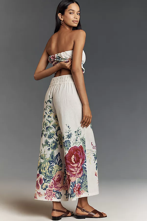 Anthropologie The Somerset Pull-On Pants: Printed Linen Cotton Edition Ivory Pattern