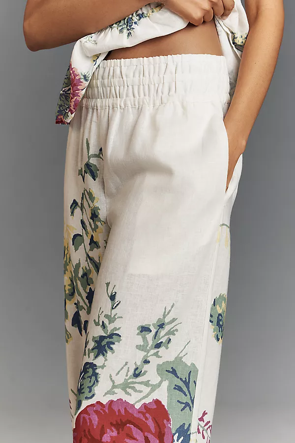 Anthropologie The Somerset Pull-On Pants: Printed Linen Cotton Edition Ivory Pattern