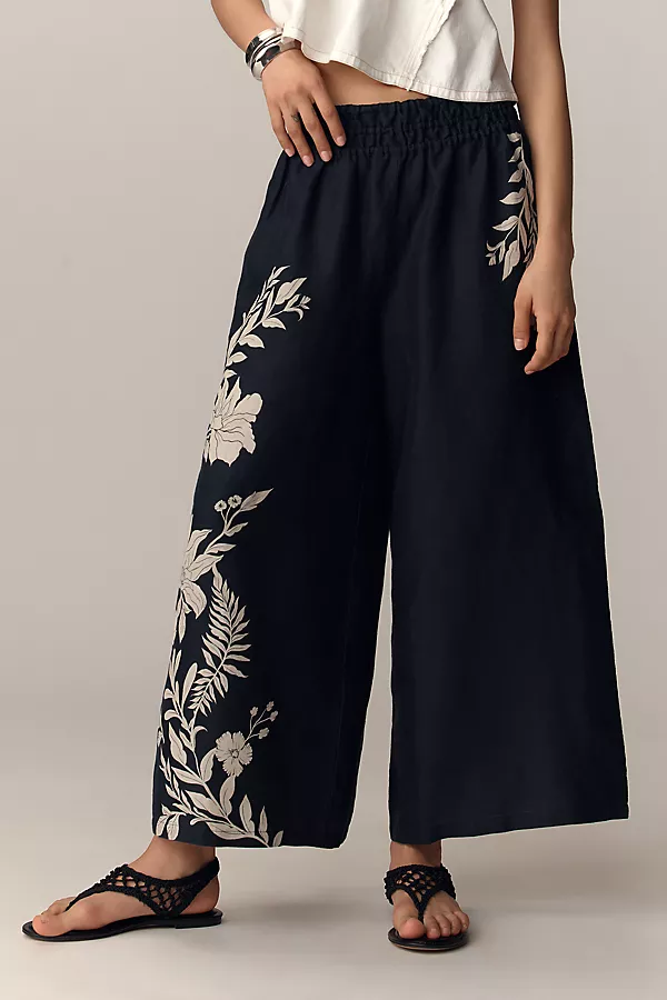 Anthropologie The Somerset Pull-On Pants: Printed Linen Edition Black Pattern