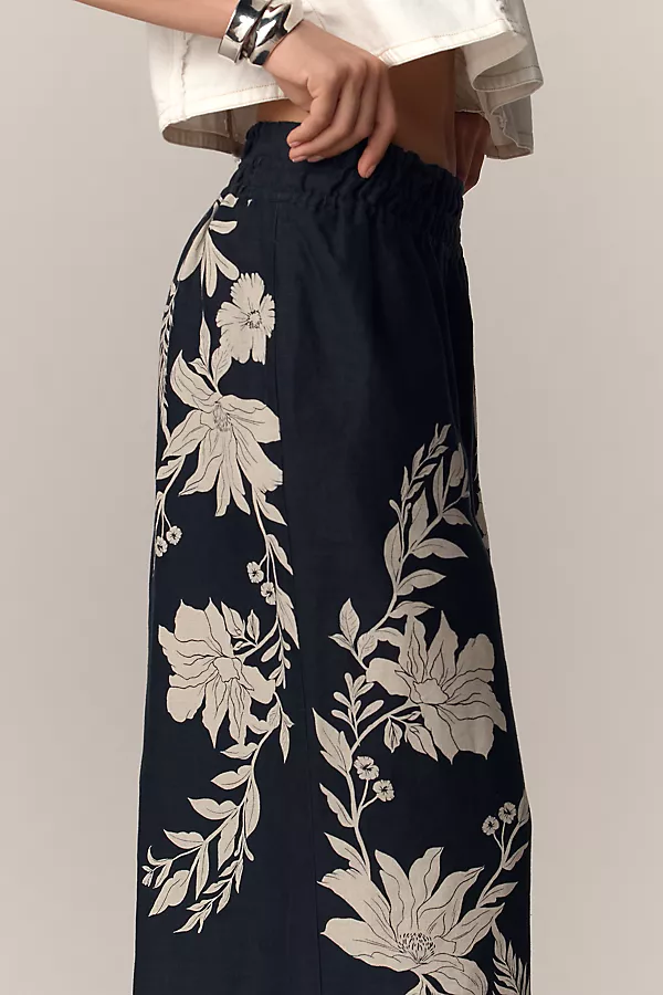 Anthropologie The Somerset Pull-On Pants: Printed Linen Edition Black Pattern