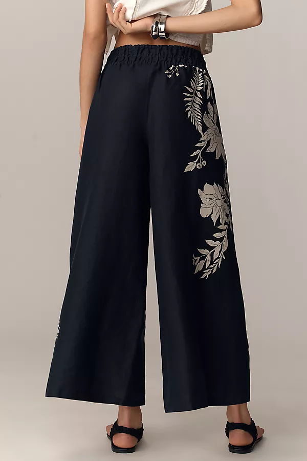 Anthropologie The Somerset Pull-On Pants: Printed Linen Edition Black Pattern
