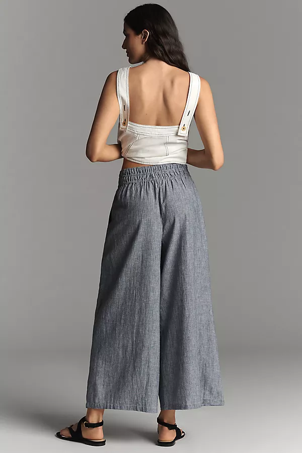 Anthropologie The Somerset Striped Linen Blend Pull-On Pants Grey Pattern