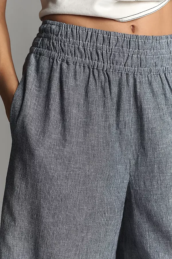 Anthropologie The Somerset Striped Linen Blend Pull-On Pants Grey Pattern