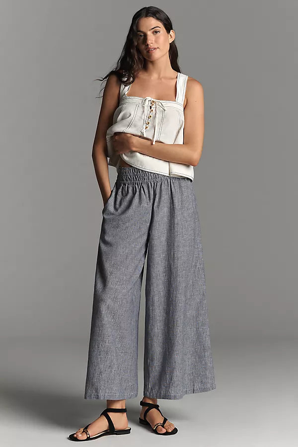anthropologie The Somerset Striped Linen Blend Pull-On Pants Grey Pattern