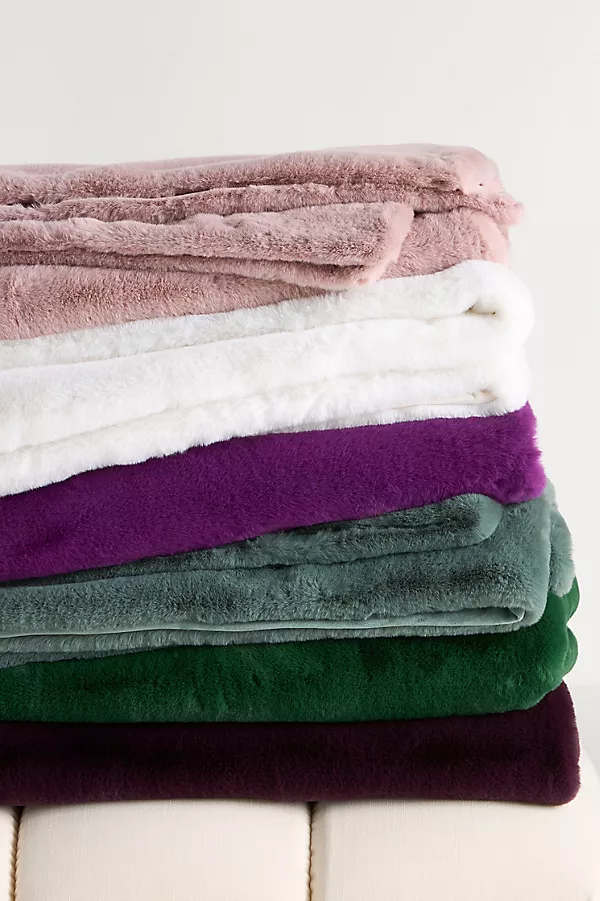 Anthropologie The Sophie Faux-Fur Throw Blanket White