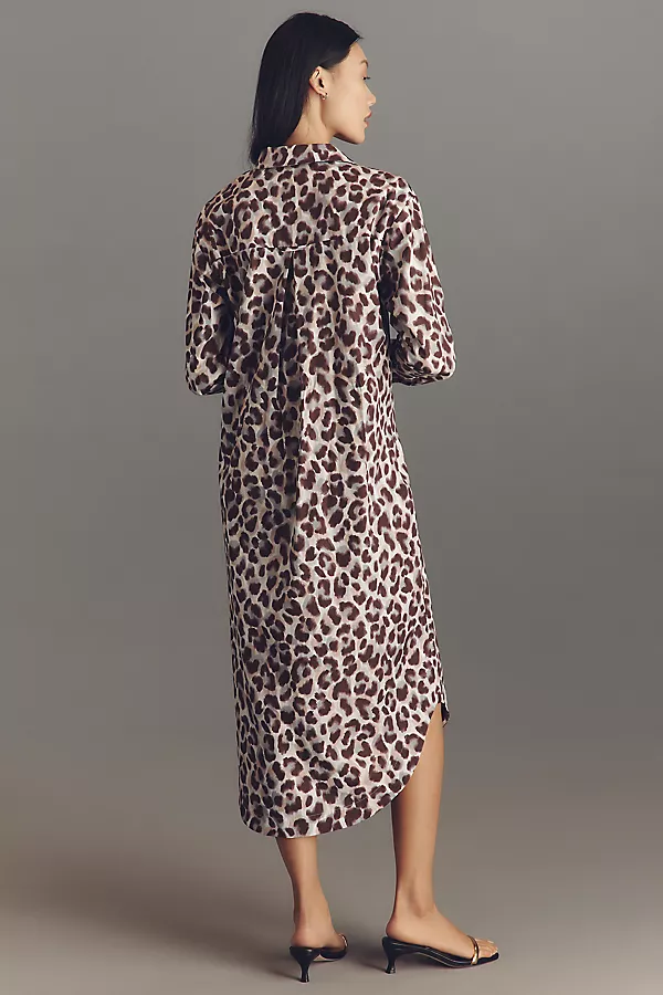 Anthropologie The Soren Long-Sleeve Shirt Dress By Maeve Neutral