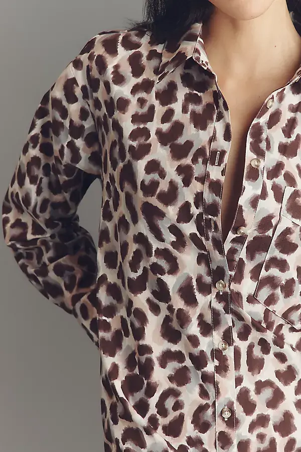 Anthropologie The Soren Long-Sleeve Shirt Dress By Maeve Neutral