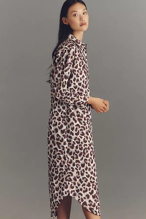 Anthropologie The Soren Long-Sleeve Shirt Dress By Maeve Neutral