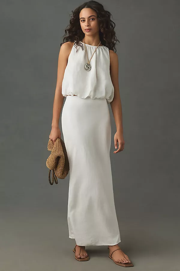 Anthropologie The Tilda Maxi Slip Skirt: Linen Edition White
