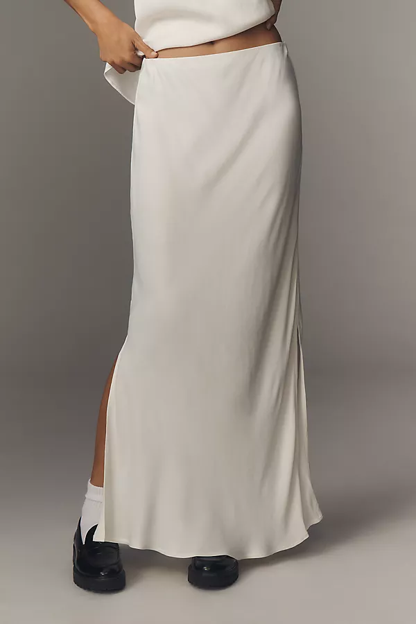 Anthropologie The Tilda Maxi Slip Skirt: Side-Slit Edition Ivory
