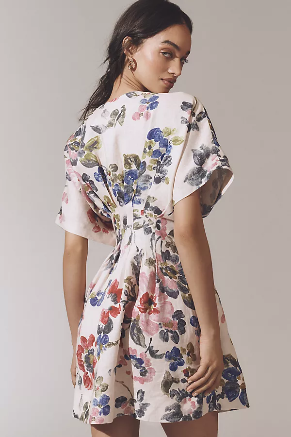 Anthropologie The Tobie Button-Front Pleated Shirt Dress By Exquise: Linen Mini Edition Neutral Pattern