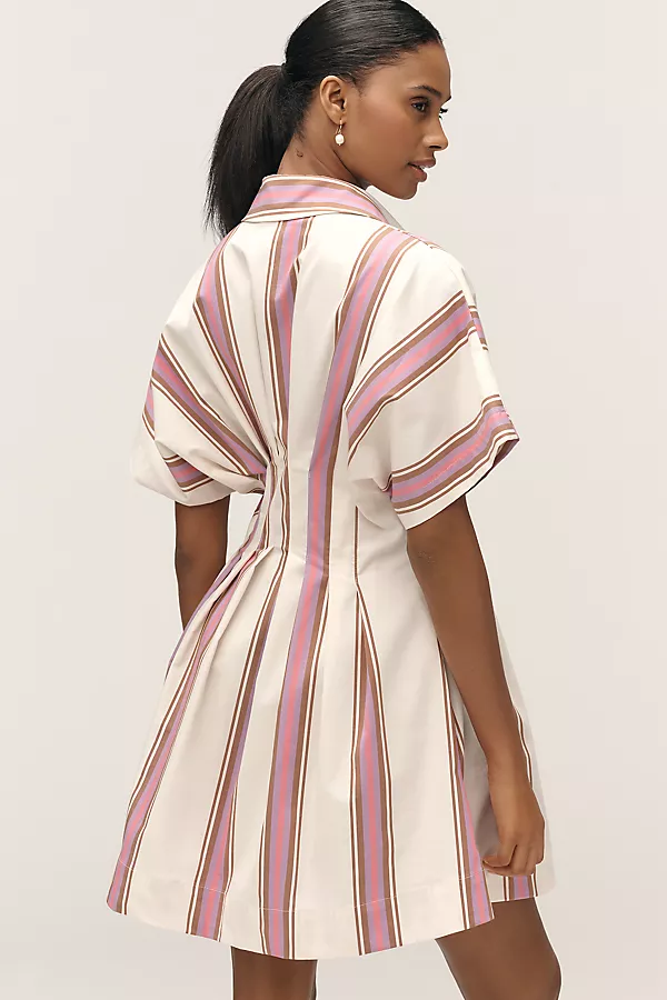 Anthropologie The Tobie Mini Shirt Dress By Exquise Ivory & Pink Stripe