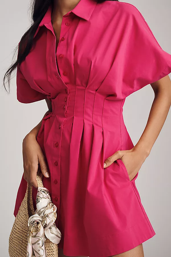 Anthropologie The Tobie Mini Shirt Dress By Exquise Solid Pink