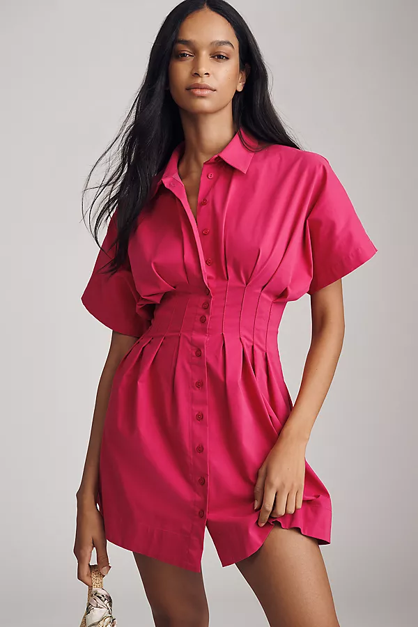 anthropologie The Tobie Mini Shirt Dress by Exquise Solid Pink anthropologie The Tobie Mini Shirt Dress by Exquise Solid Pink