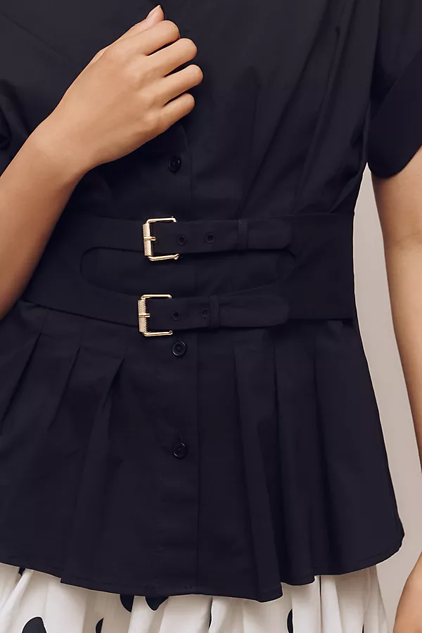 Anthropologie The Tobie Pleated Blouse By Exquise: Double-Buckle Edition Black