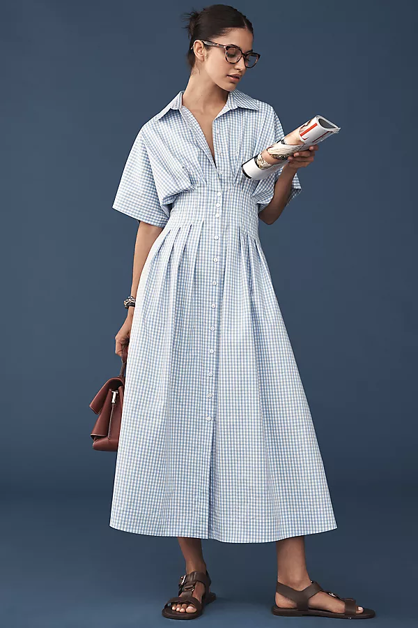 Anthropologie The Tobie Shirt Dress By Exquise Blue & White Gingham