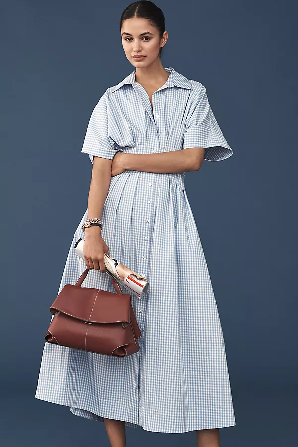 anthropologie The Tobie Shirt Dress by Exquise Blue & White Gingham anthropologie The Tobie Shirt Dress by Exquise Blue & White Gingham
