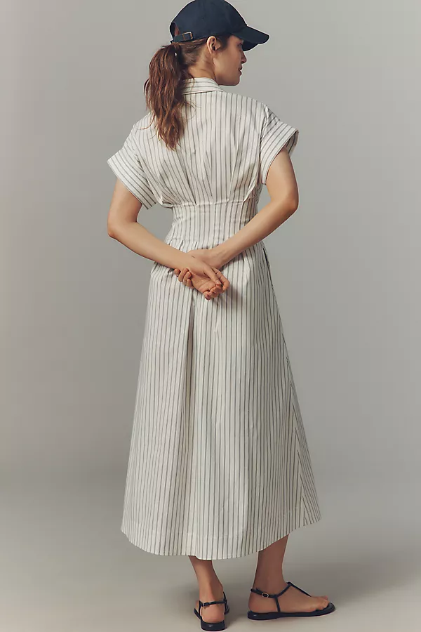 Anthropologie The Tobie Shirt Dress By Exquise: Double Buckle Edition Black & White Pinstripe