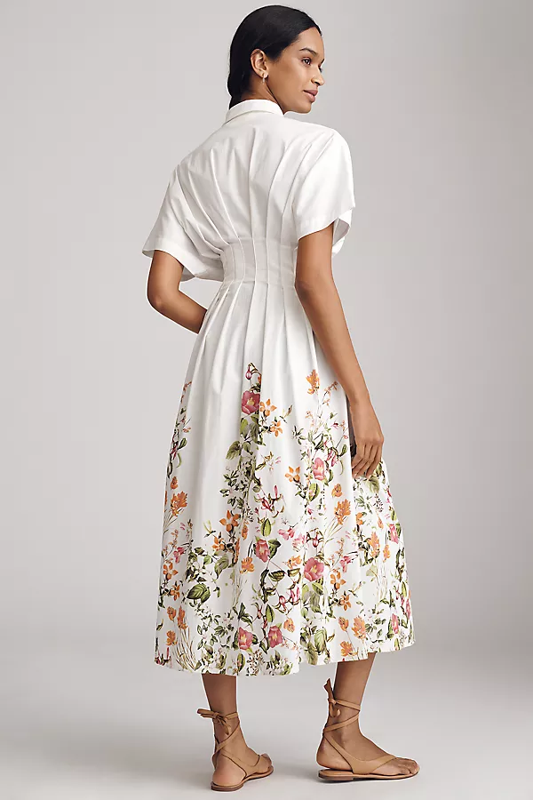 Anthropologie The Tobie Shirt Dress By Exquise White Placed Floral