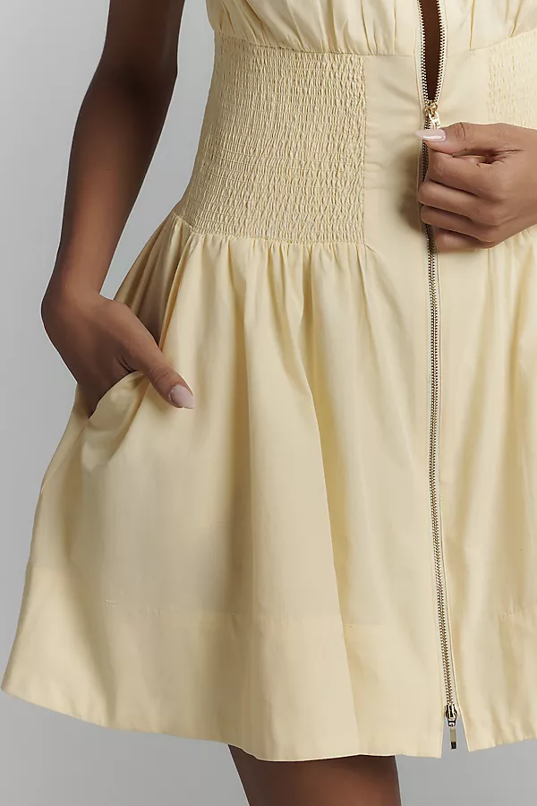 Anthropologie The Tommie Cap-Sleeve Smocked Front-Zip Shirt Dress: Mini Edition Yellow