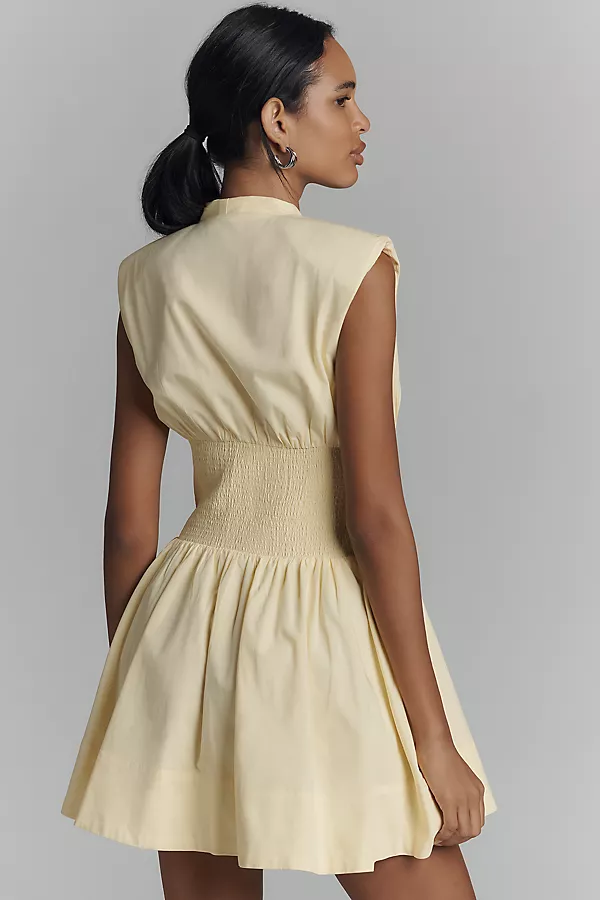 Anthropologie The Tommie Cap-Sleeve Smocked Front-Zip Shirt Dress: Mini Edition Yellow