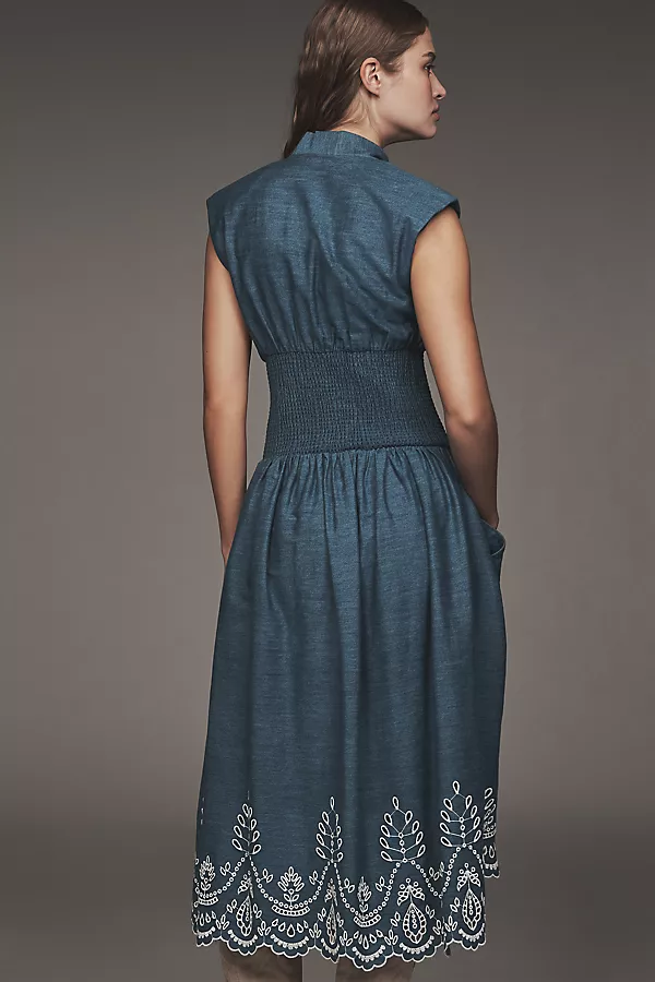 Anthropologie The Tommie Denim Eyelet Trim Dress Denim Medium Blue