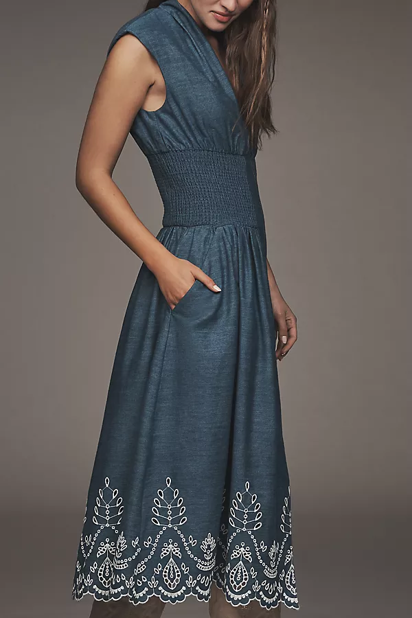 Anthropologie The Tommie Denim Eyelet Trim Dress Denim Medium Blue