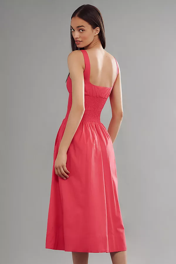 Anthropologie The Tommie Smocked Front-Zip Shirt Dress: Sleeveless Scoop-Neck Edition Pink