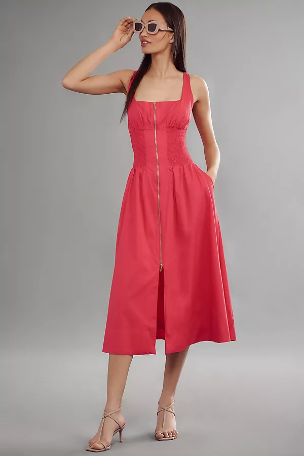 Anthropologie The Tommie Smocked Front-Zip Shirt Dress: Sleeveless Scoop-Neck Edition Pink