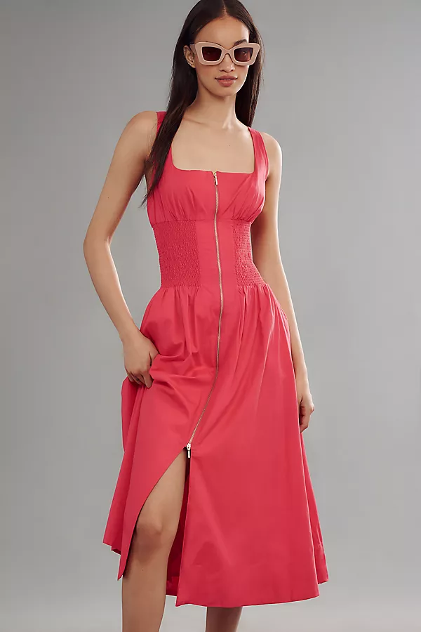 anthropologie The Tommie Smocked Front-Zip Shirt Dress: Sleeveless Scoop-Neck Edition Pink