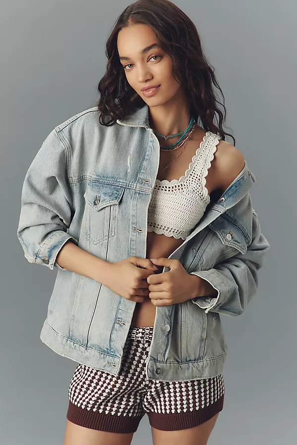 Anthropologie The Weston Denim Boyfriend Jacket By Pilcro Morris Destroy Light Wash