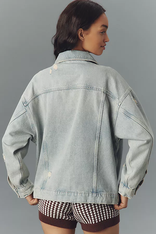 Anthropologie The Weston Denim Boyfriend Jacket By Pilcro Morris Destroy Light Wash