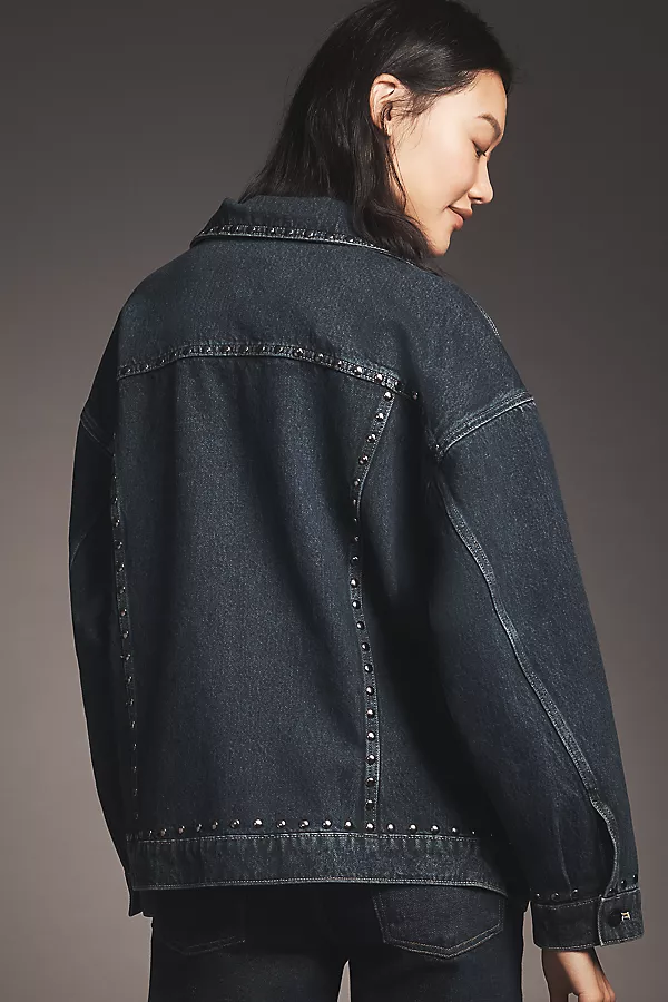Anthropologie The Weston Denim Boyfriend Jacket By Pilcro: Studded Edition Elora Stud Wash