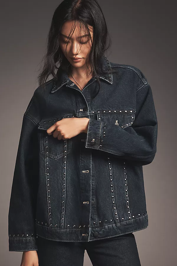 Anthropologie The Weston Denim Boyfriend Jacket By Pilcro: Studded Edition Elora Stud Wash