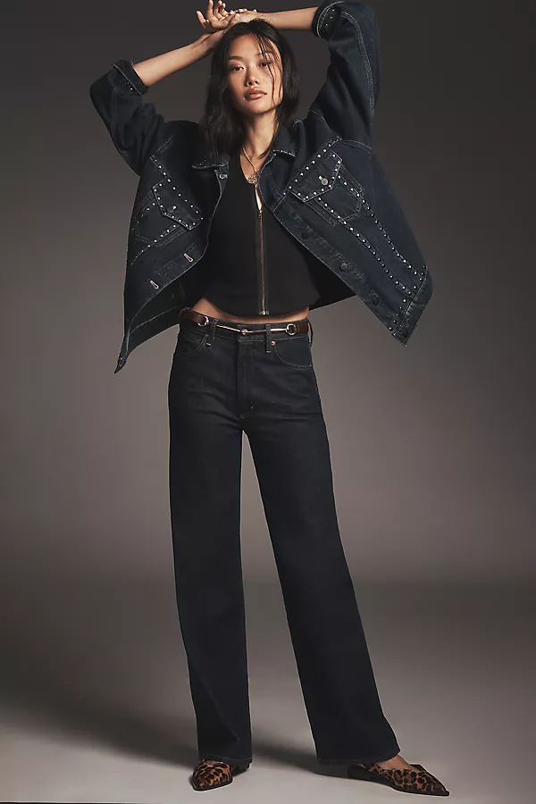 anthropologie The Weston Denim Boyfriend Jacket by Pilcro: Studded Edition Elora Stud Wash