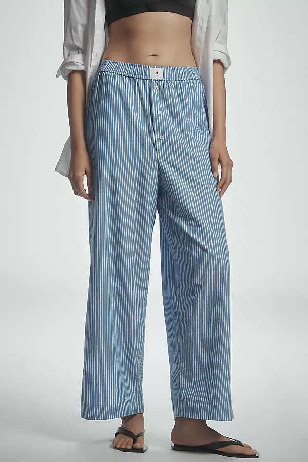 Anthropologie The Wren Boxer Pants Blue & White Stripe