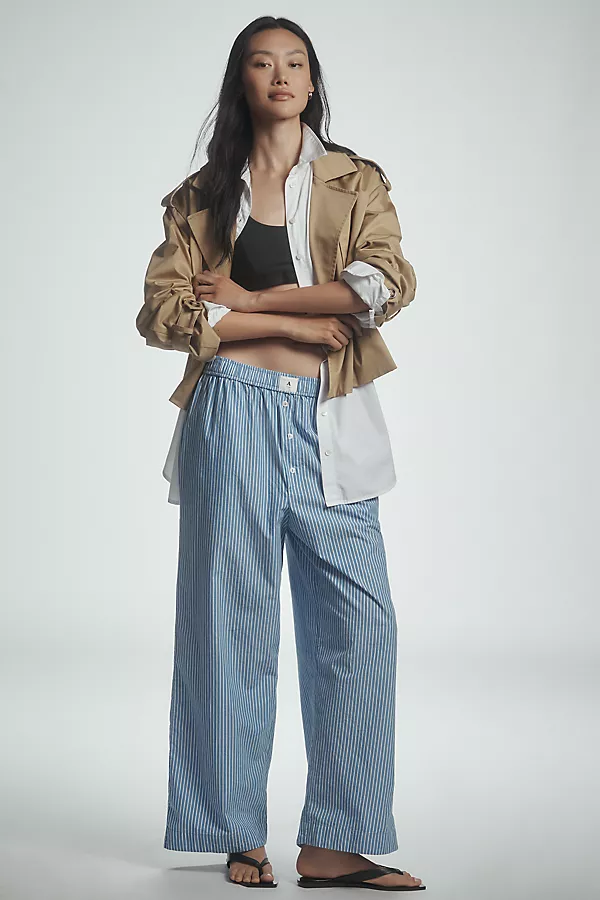 anthropologie The Wren Boxer Pants Blue & White Stripe