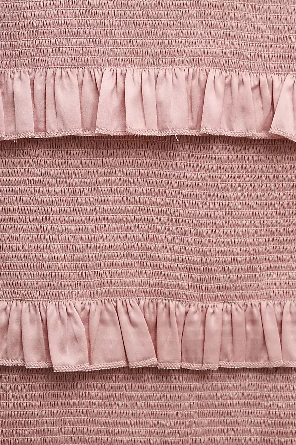 Anthropologie V. Chapman Lily Ruched & Ruffled Stretch Satin Midi Dress ROSE DUST