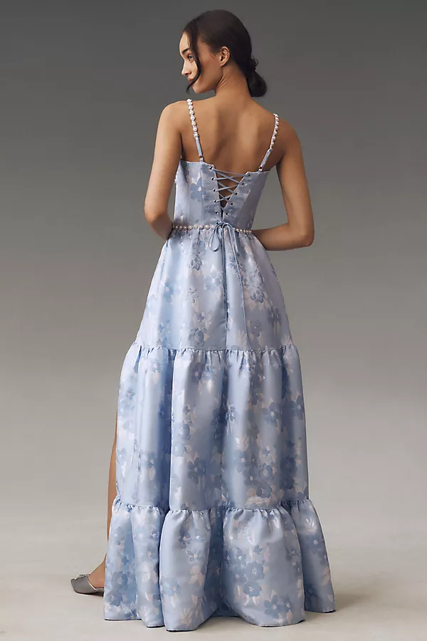 Anthropologie V. Chapman Lucetta Corset Tiered Maxi Dress Blue